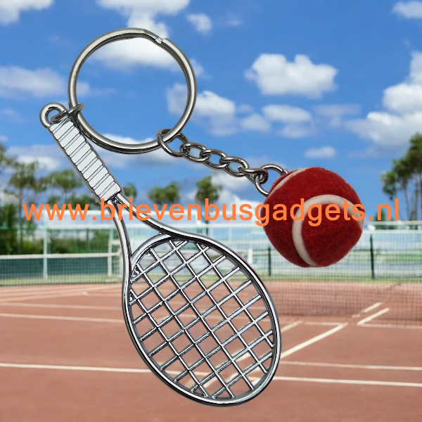 Sleutelhanger tennisracket met bal Rood