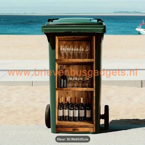 Grote Sticker voor afvalcontainer of kliko: Wijnkast met flessen en glazen